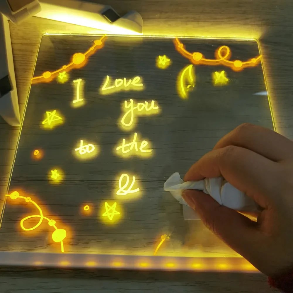 LED Dry Erase Note Board with Light Up Writing Surface and Folding Stand Smart White