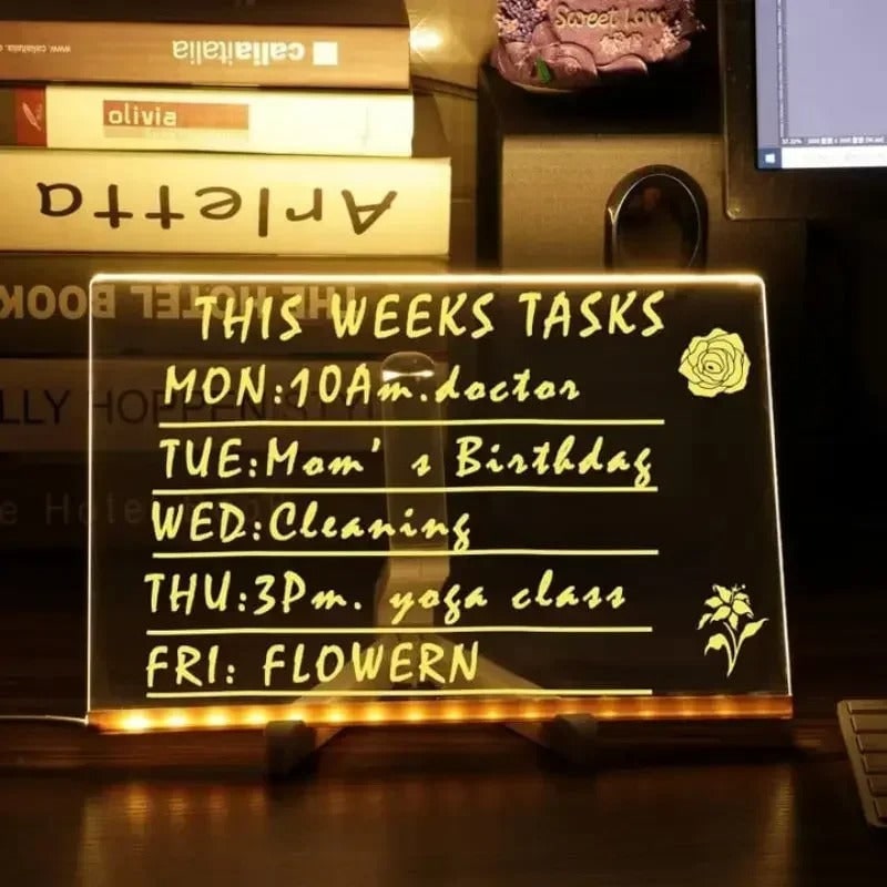 LED Dry Erase Note Board with Light Up Writing Surface and Folding Stand Smart White