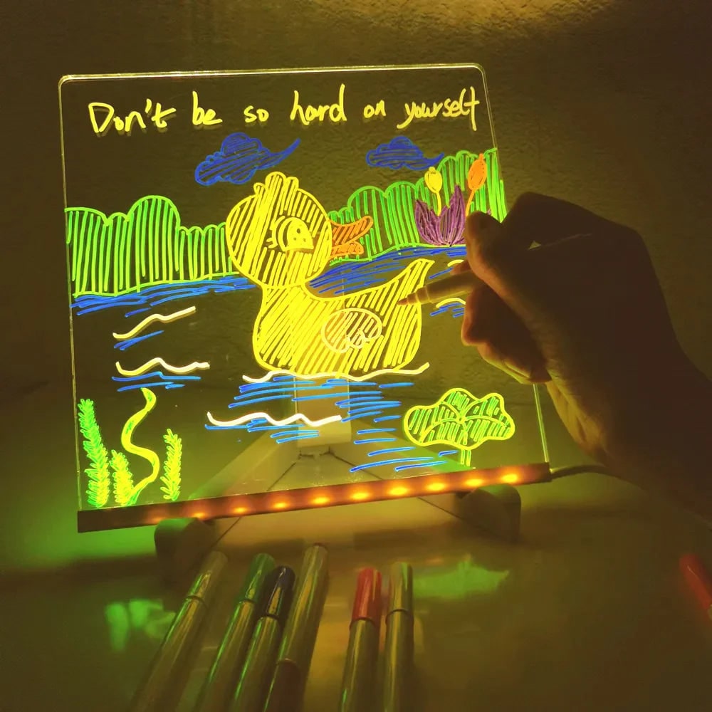 LED Dry Erase Note Board with Light Up Writing Surface and Folding Stand Smart White