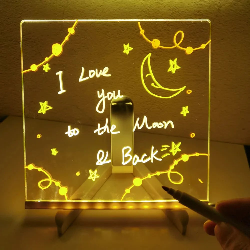 LED Dry Erase Note Board with Light Up Writing Surface and Folding Stand Smart White