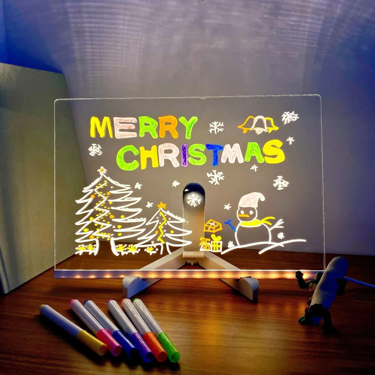 LED Dry Erase Note Board with Light Up Writing Surface and Folding Stand Smart White