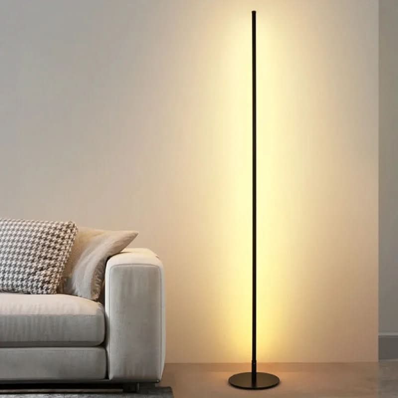 LED Floor Lamp Black Dimmable Minimalist with Slim Metal Pole and Warm White Light