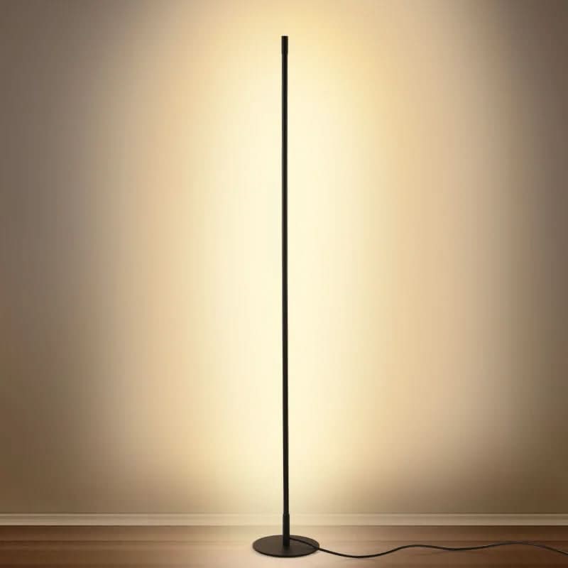 LED Floor Lamp Black Dimmable Minimalist with Slim Metal Pole and Warm White Light
