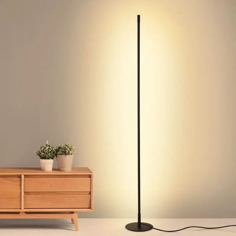 LED Floor Lamp Black Dimmable Minimalist with Slim Metal Pole and Warm White Light