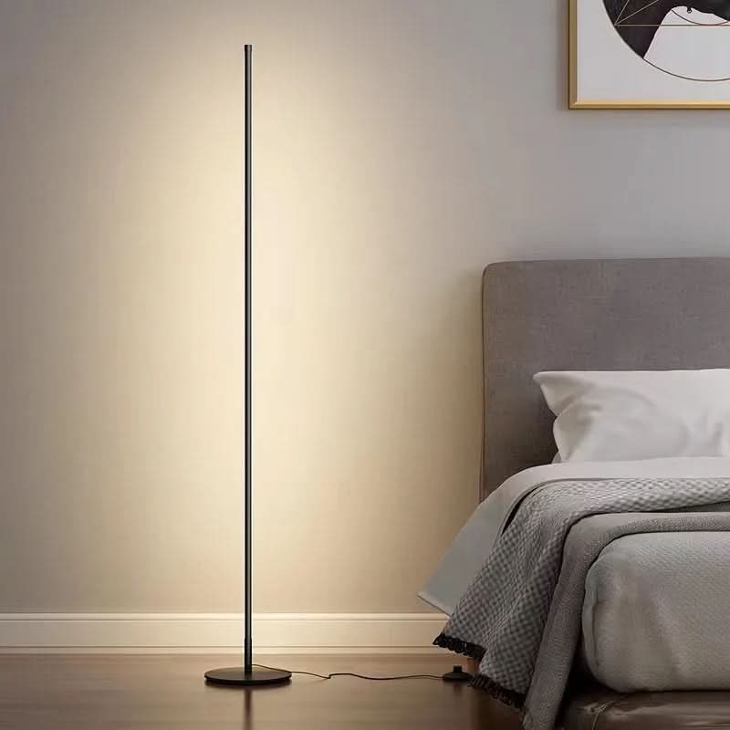 LED Floor Lamp Black Dimmable Minimalist with Slim Metal Pole and Warm White Light