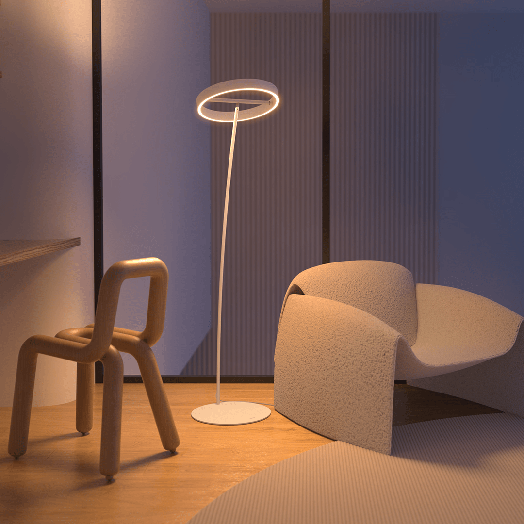 LED Floor Lamp with Adjustable Dimmable Ring Head and Remote Control Mid Century Modern