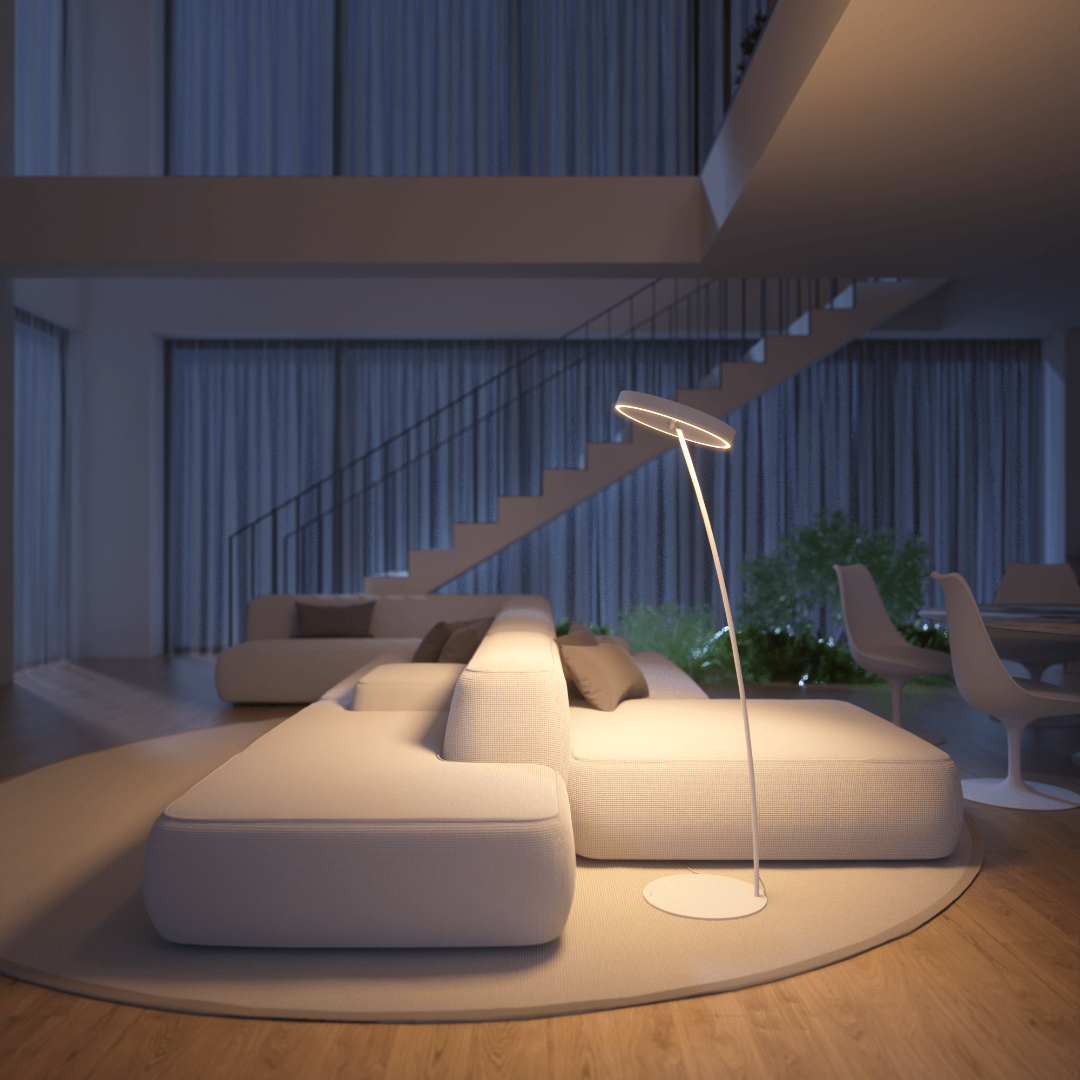 LED Floor Lamp with Adjustable Dimmable Ring Head and Remote Control Mid Century Modern