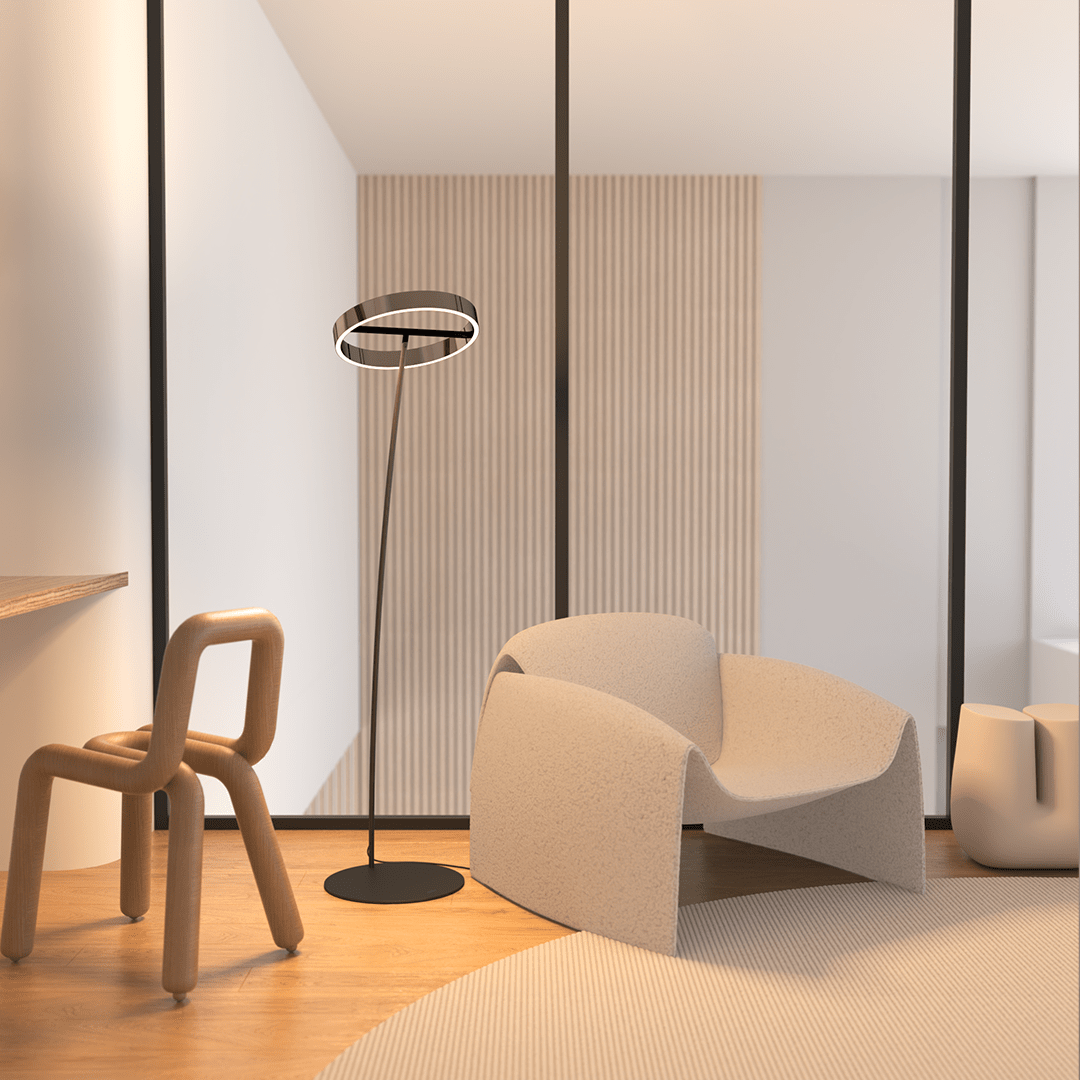 LED Floor Lamp with Adjustable Dimmable Ring Head and Remote Control Mid Century Modern