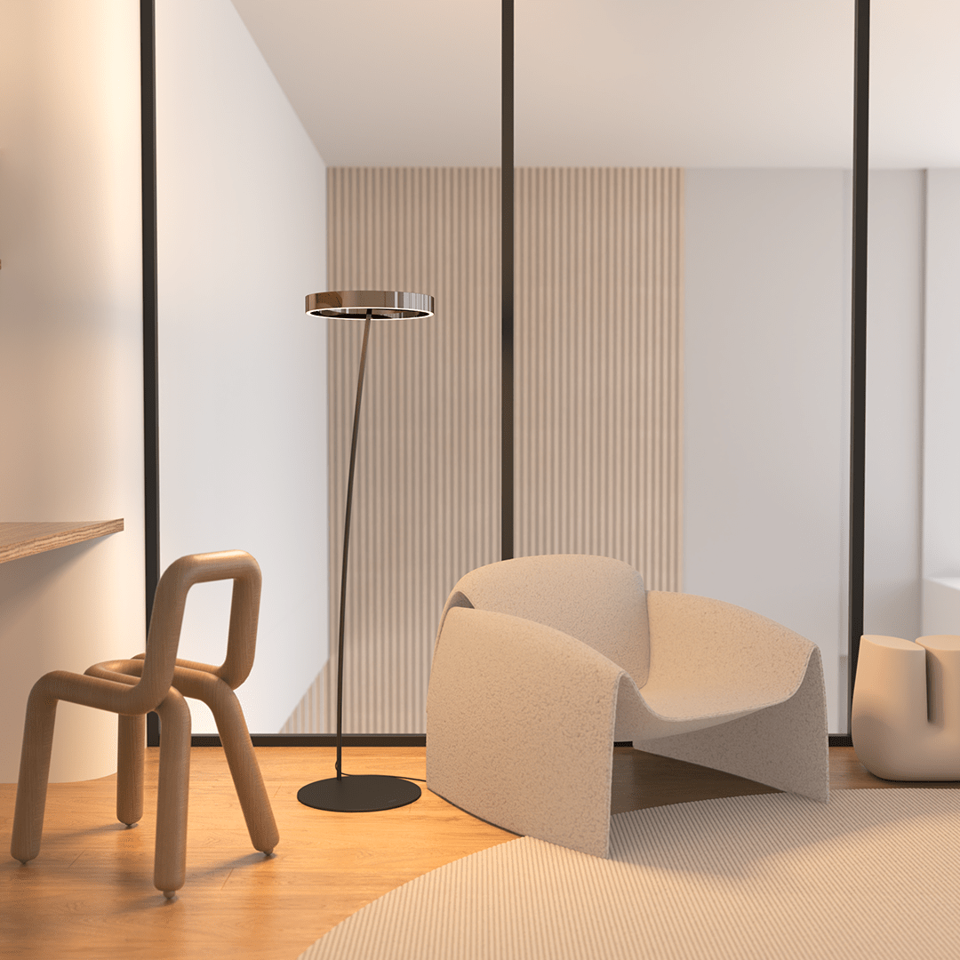 LED Floor Lamp with Adjustable Dimmable Ring Head and Remote Control Mid Century Modern