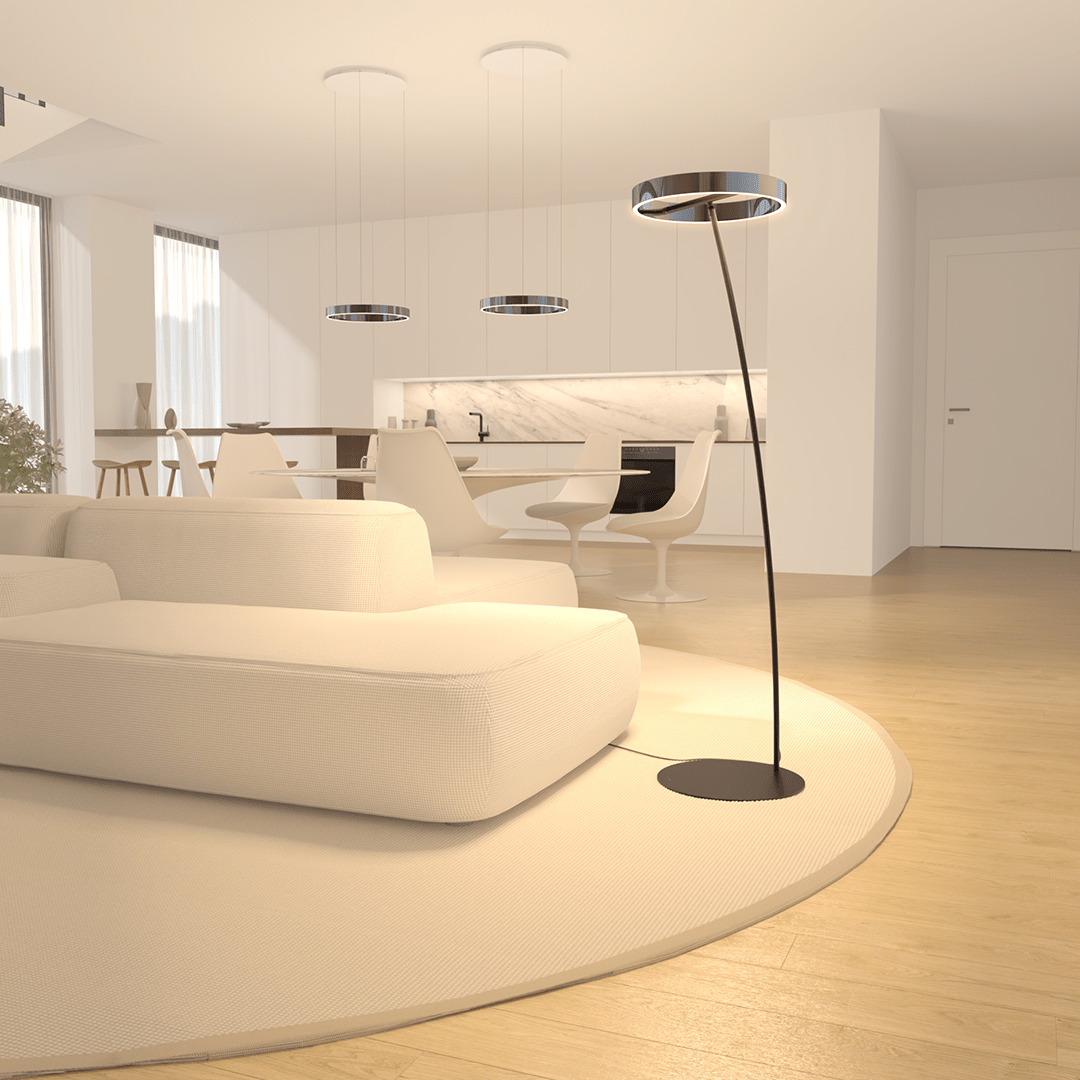 LED Floor Lamp with Adjustable Dimmable Ring Head and Remote Control Mid Century Modern
