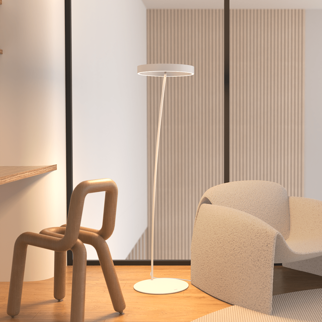 LED Floor Lamp with Adjustable Dimmable Ring Head and Remote Control Mid Century Modern
