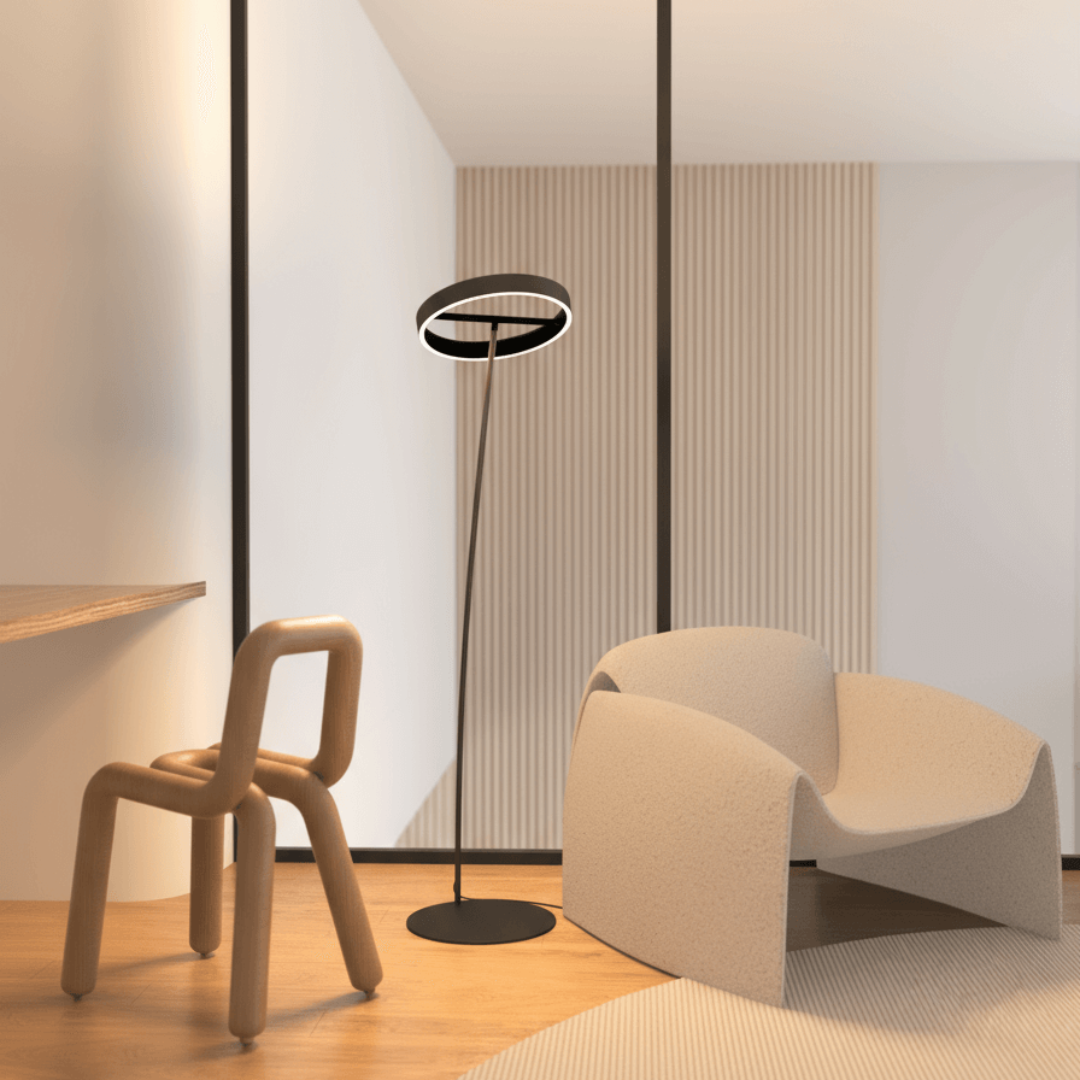 LED Floor Lamp with Adjustable Dimmable Ring Head and Remote Control Mid Century Modern