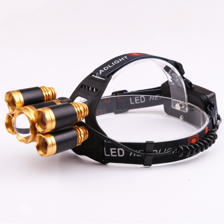 LED Headlamp Rechargeable with Zoomable Brightest Light and Adjustable Headband Red