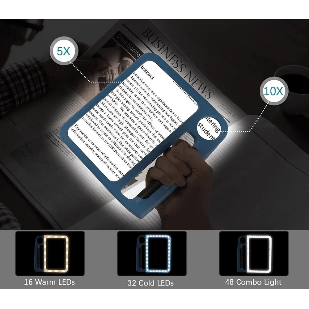LED Magnifying Glass with Light and Handheld Design for Reading with Dual Lenses