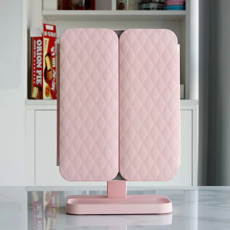 LED Foldable Makeup Mirror Adjustable Lights & Space-Saving Fold