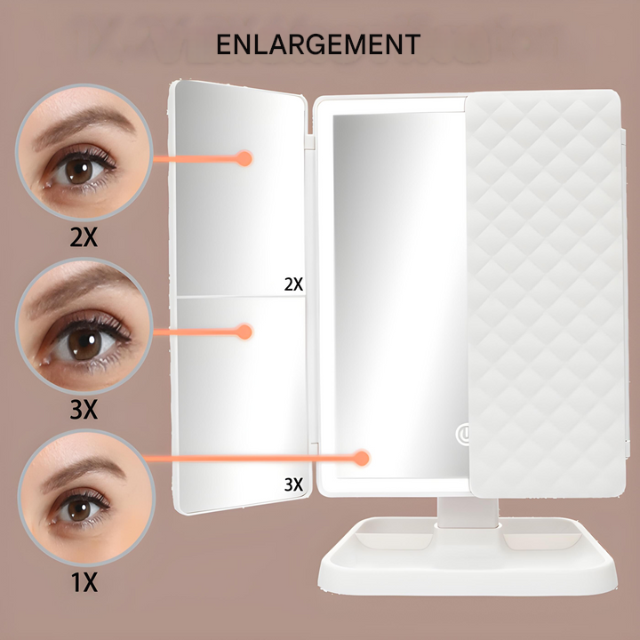 LED Foldable Makeup Mirror Adjustable Lights & Space-Saving Fold