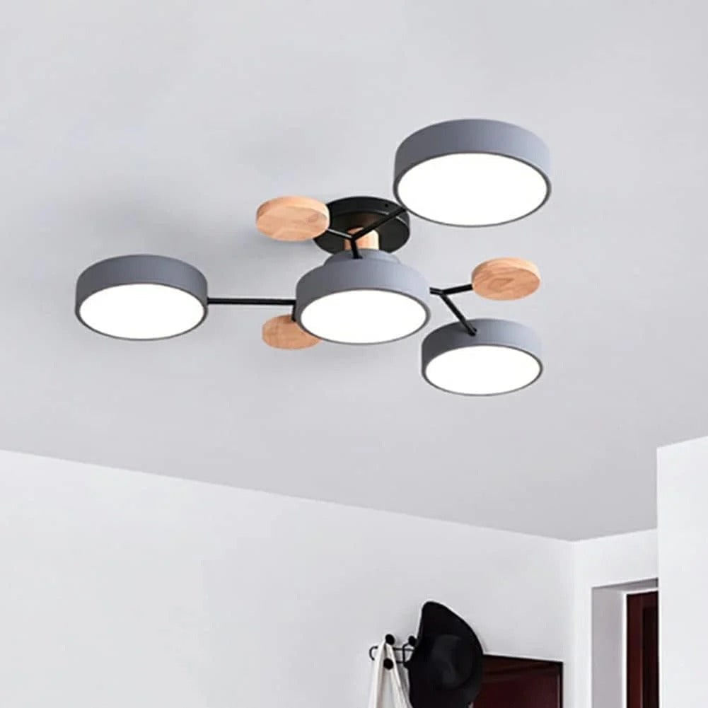 LED Semi Flush Ceiling Light Fixture with Modern Wood Accents for Kitchen Dining Room