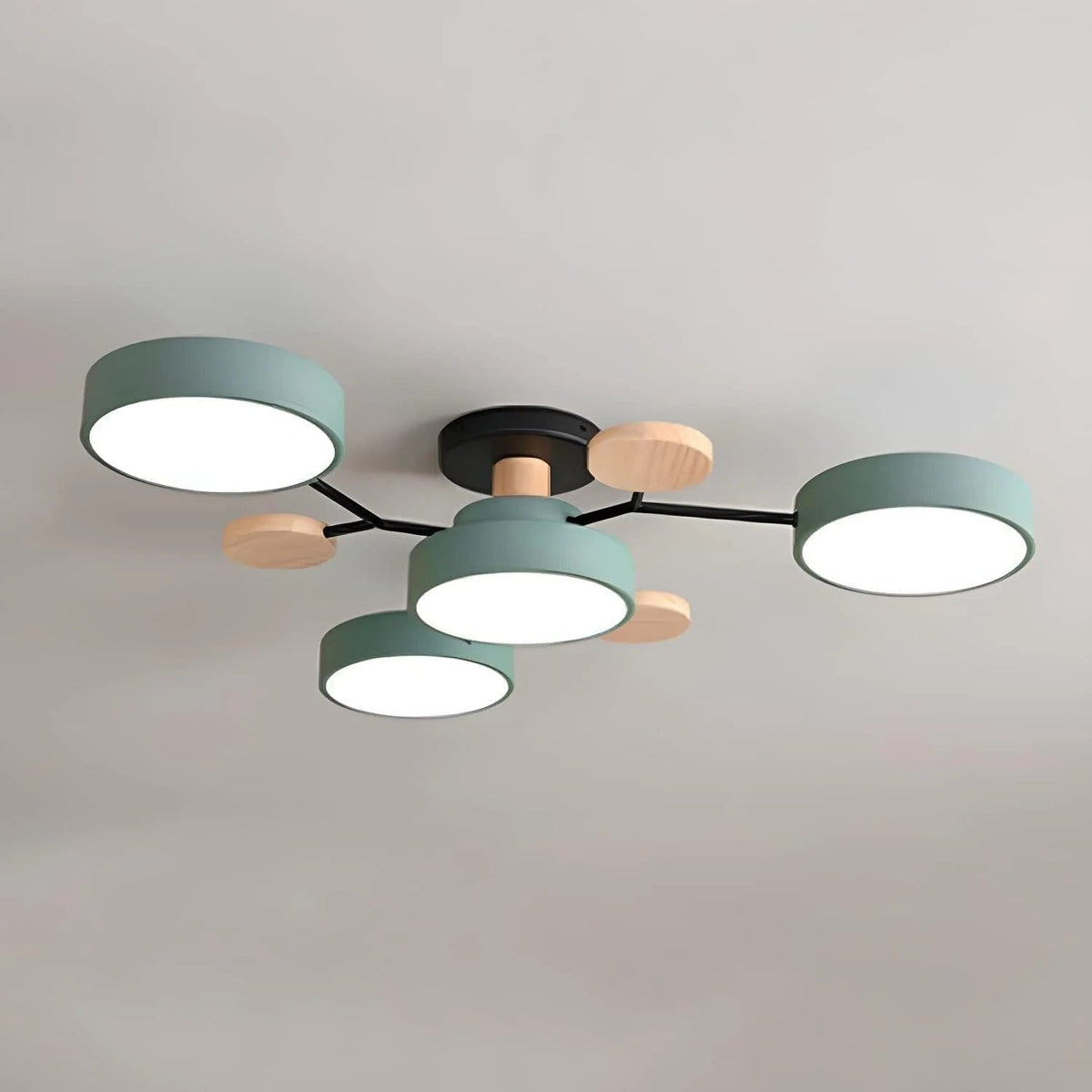 LED Semi Flush Ceiling Light Fixture with Modern Wood Accents for Kitchen Dining Room