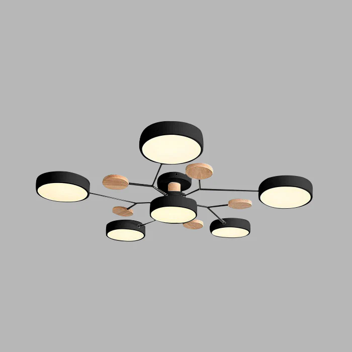 LED Semi Flush Ceiling Light Fixture with Modern Wood Accents for Kitchen Dining Room