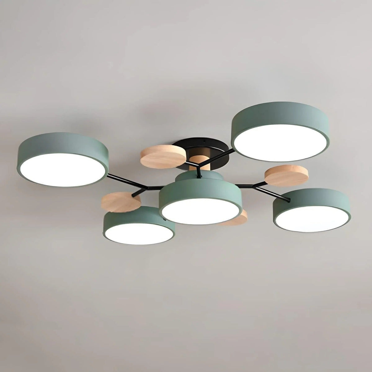 LED Semi Flush Ceiling Light Fixture with Modern Wood Accents for Kitchen Dining Room