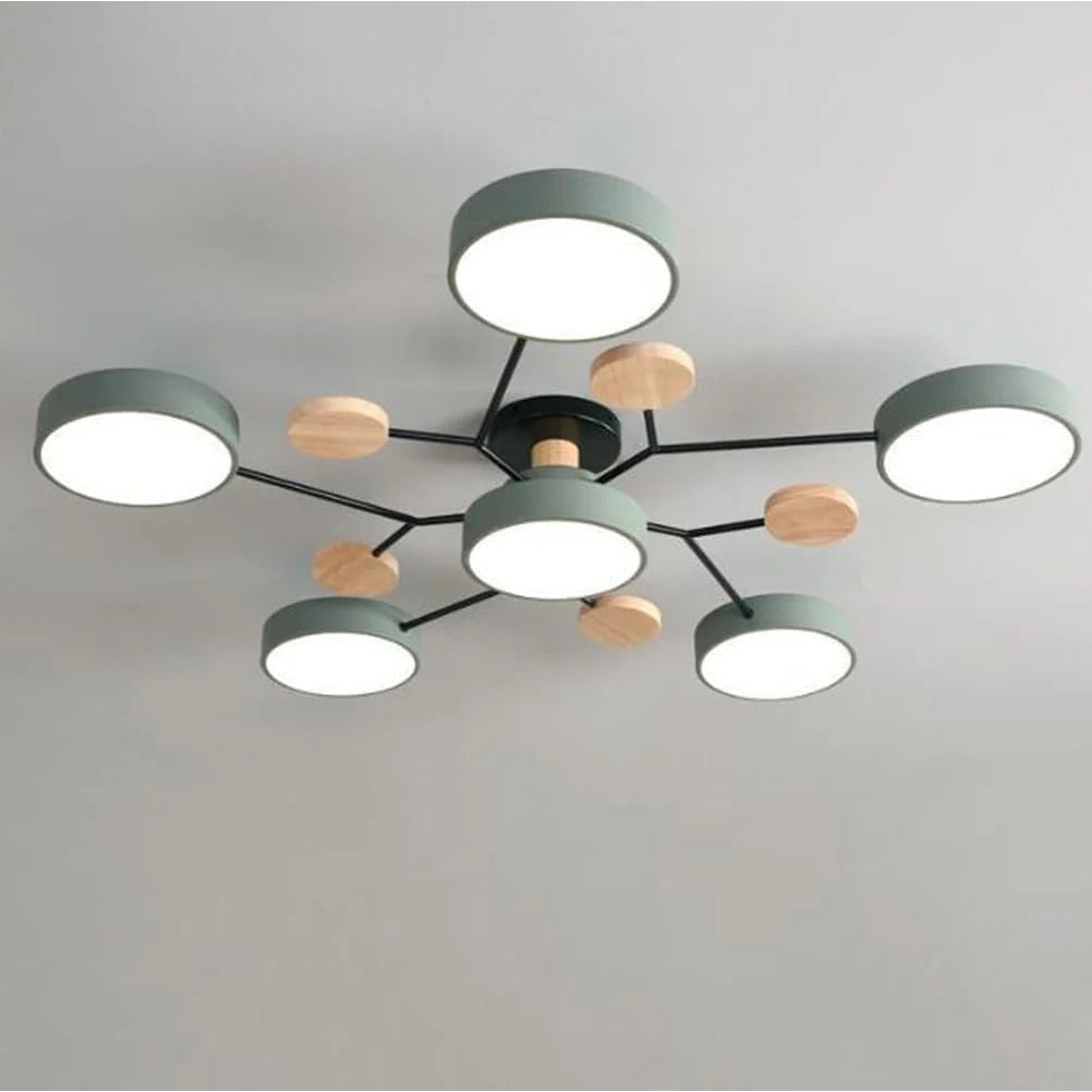 LED Semi Flush Ceiling Light Fixture with Modern Wood Accents for Kitchen Dining Room