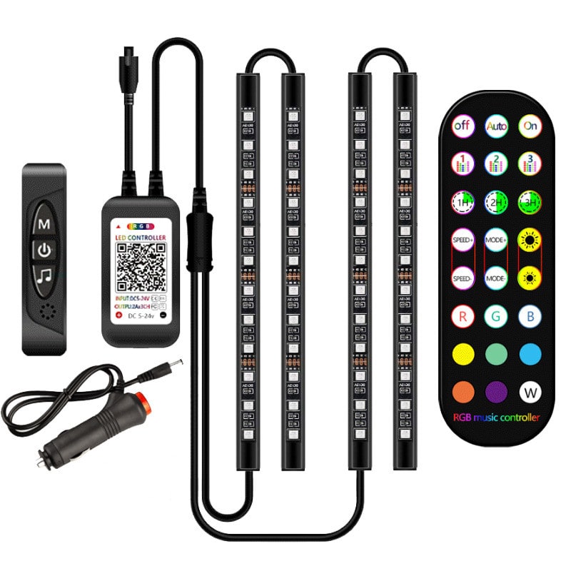 LED Strip Lights for Car Interior with Remote Control and Music Sync Ambient Lighting