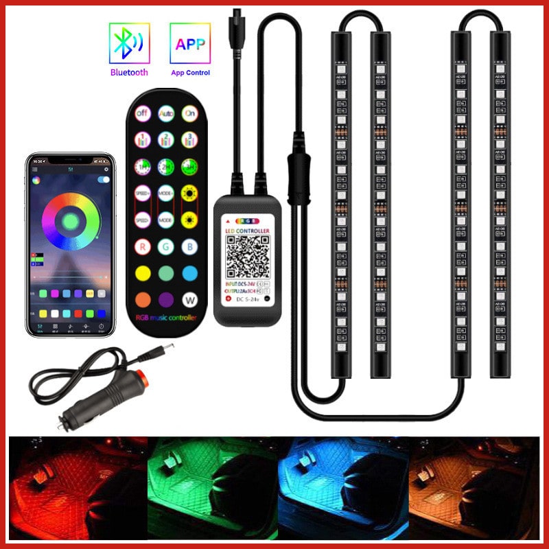 LED Strip Lights for Car Interior with Remote Control and Music Sync Ambient Lighting