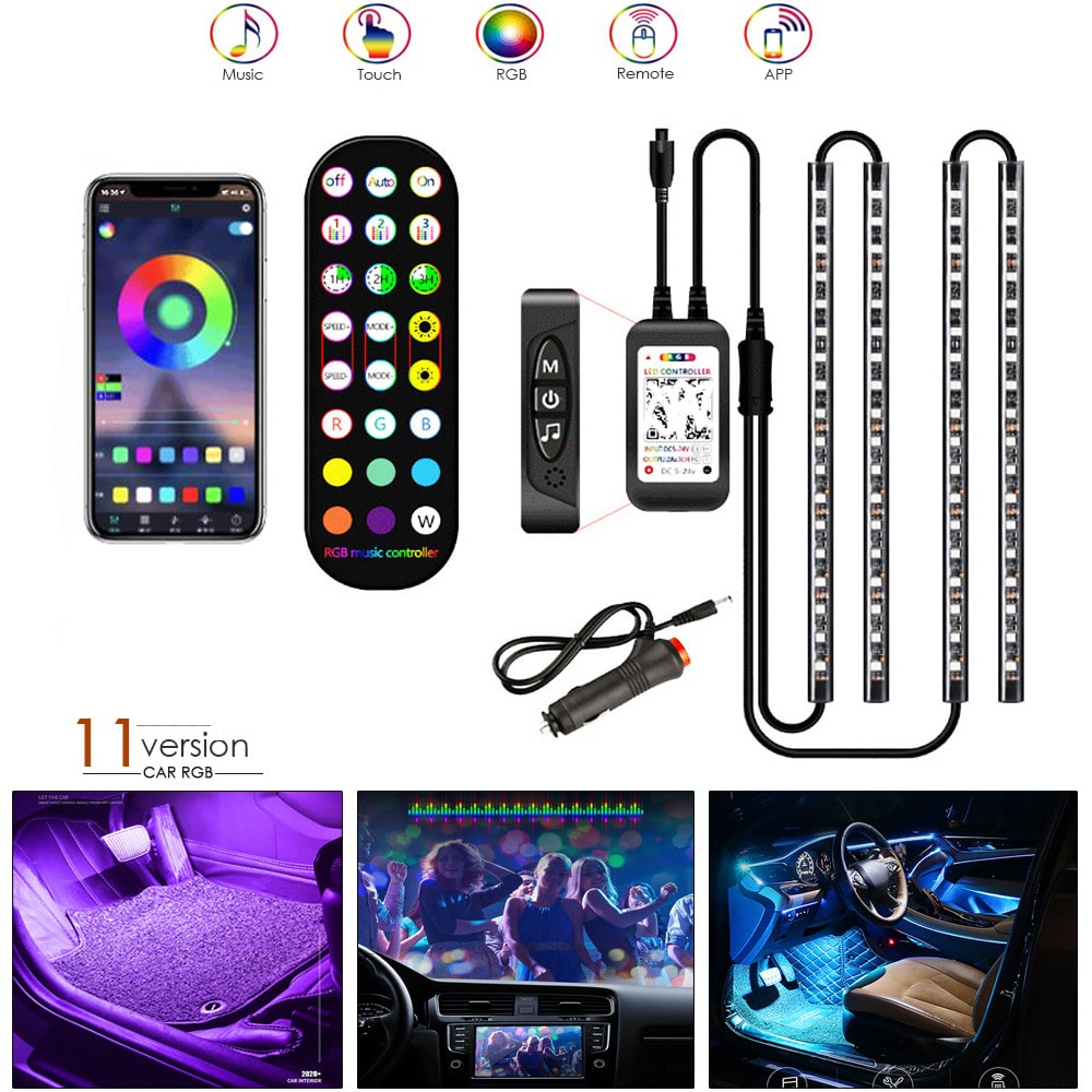 LED Strip Lights for Car Interior with Remote Control and Music Sync Ambient Lighting