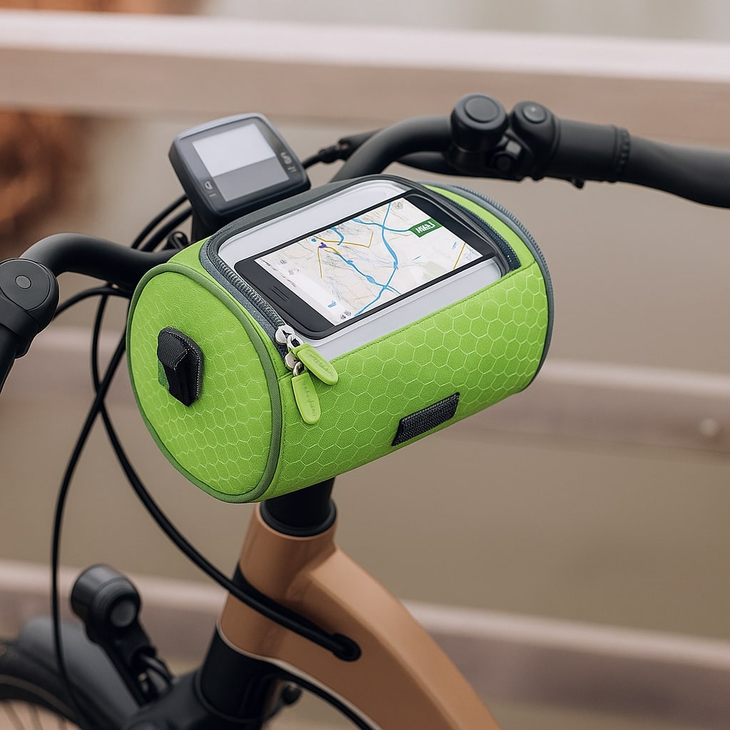 Bike Handlebar Storage Bag with Touchscreen Phone Compartment