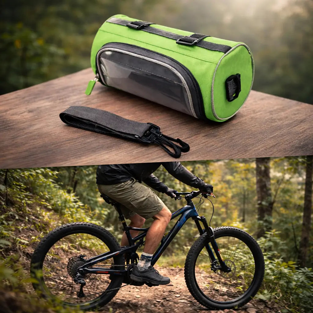 Bike Handlebar Storage Bag with Touchscreen Phone Compartment