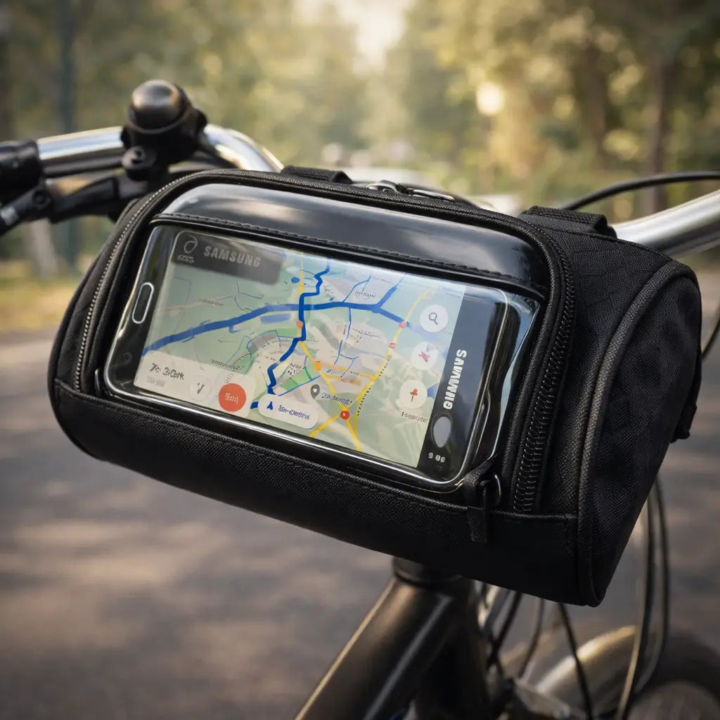 Bike Handlebar Storage Bag with Touchscreen Phone Compartment