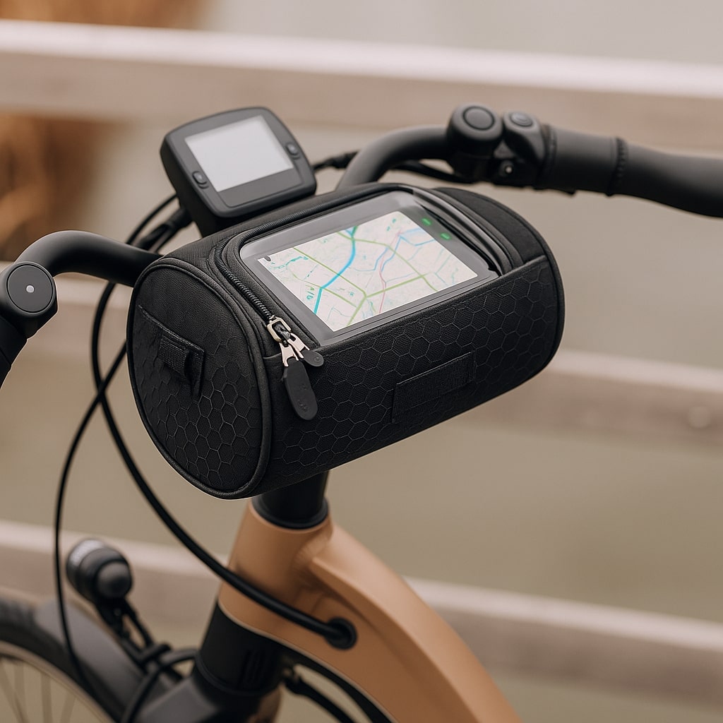 Bike Handlebar Storage Bag with Touchscreen Phone Compartment