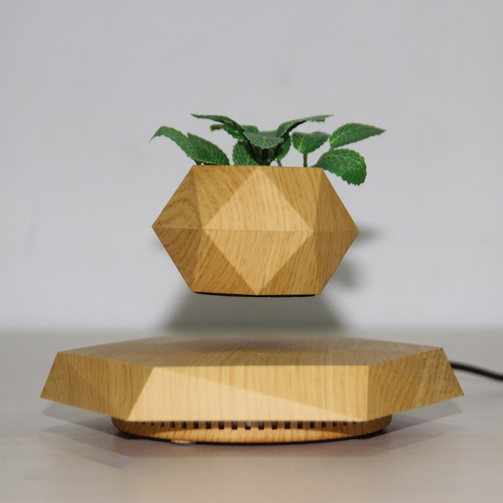 Levitating Flower Pot and Planter with Geometric Hexagonal Base for Indoor Plants