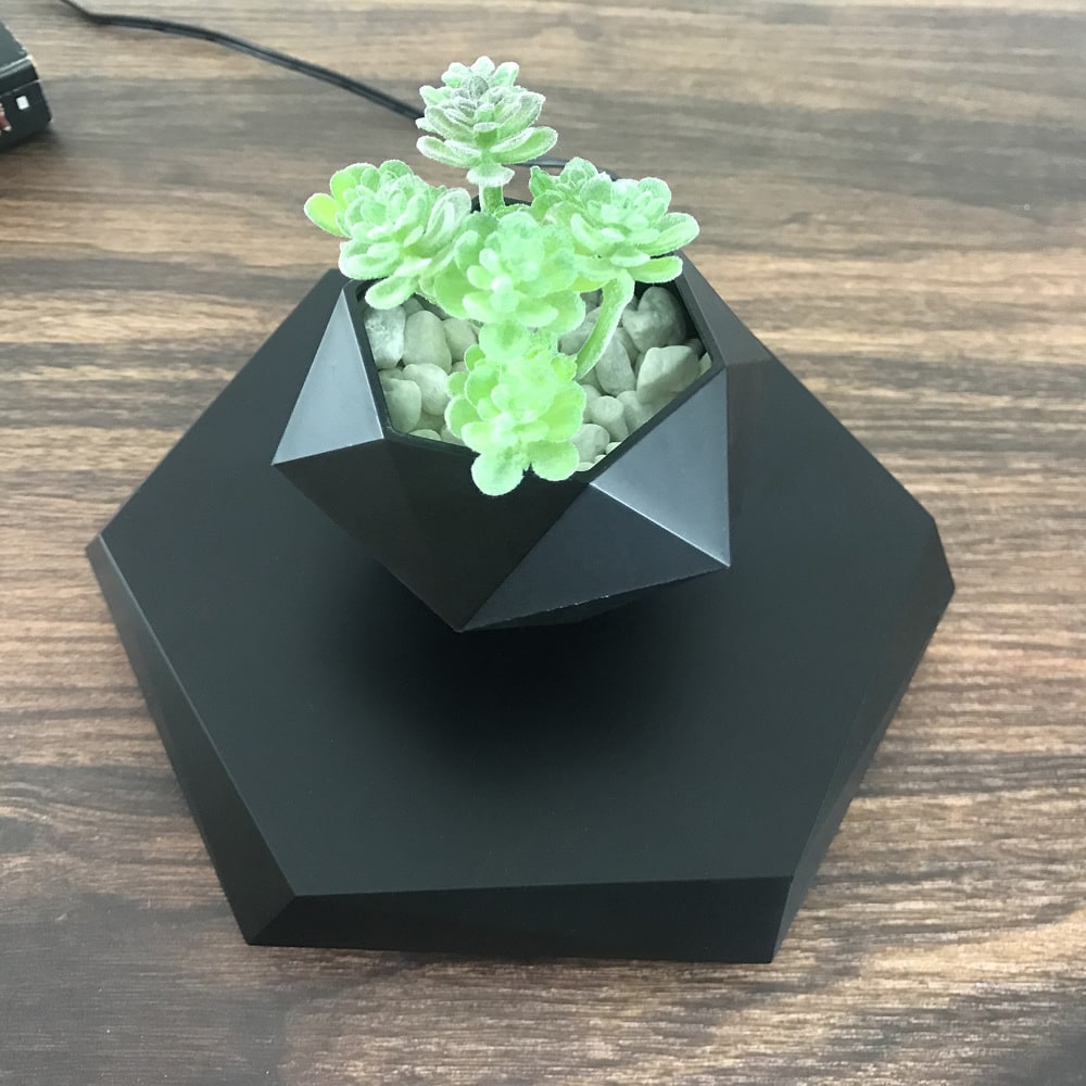 Levitating Flower Pot and Planter with Geometric Hexagonal Base for Indoor Plants