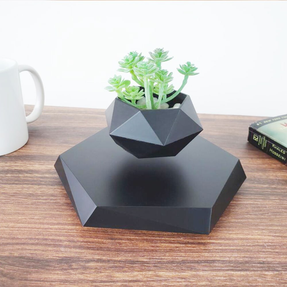 Levitating Flower Pot and Planter with Geometric Hexagonal Base for Indoor Plants