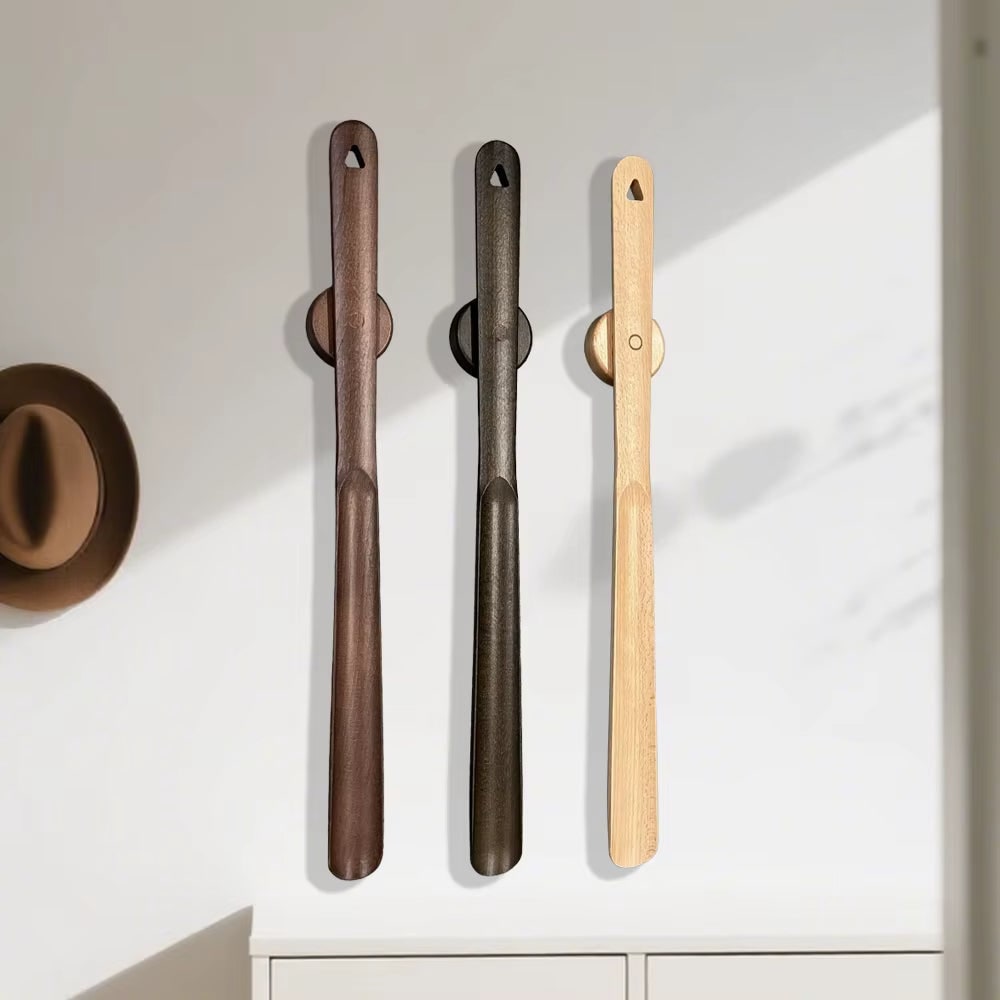 Long Shoe Horn Wooden Magnetic Wall Mount Standing Protection With Handle