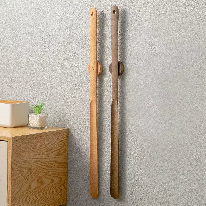 Long Shoe Horn Wooden Magnetic Wall Mount Standing Protection With Handle