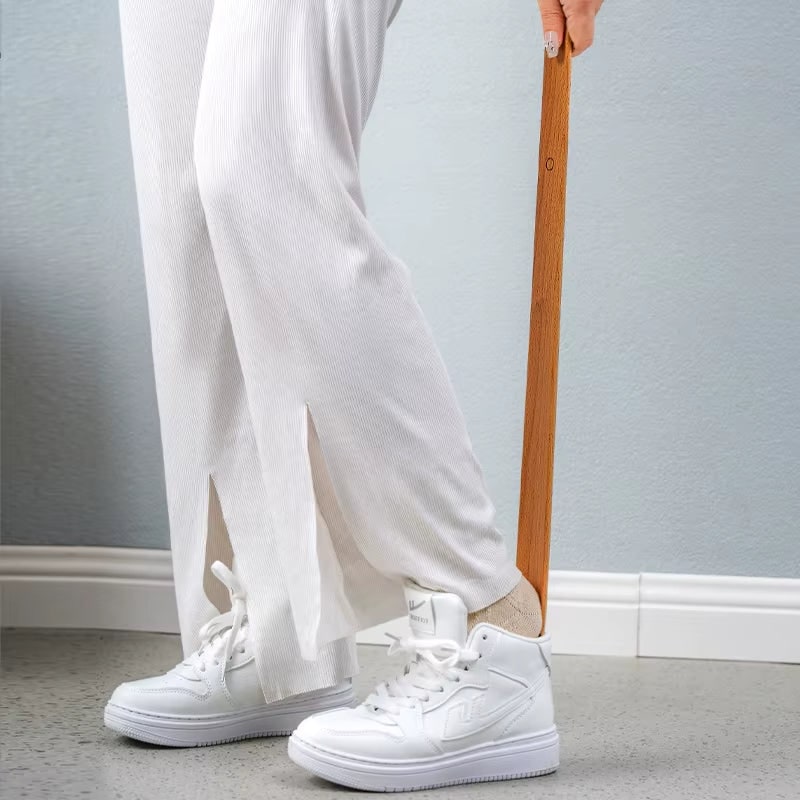 Long Shoe Horn Wooden Magnetic Wall Mount Standing Protection With Handle