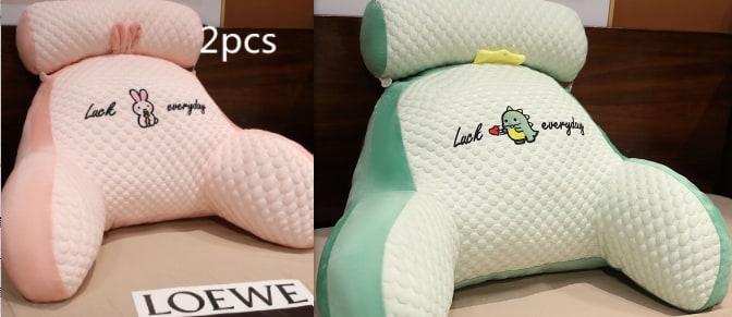 Lumbar Support Pillow with Reading Backrest Armrests and Detachable Neck Roll for Bed