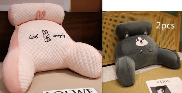 Lumbar Support Pillow with Reading Backrest Armrests and Detachable Neck Roll for Bed