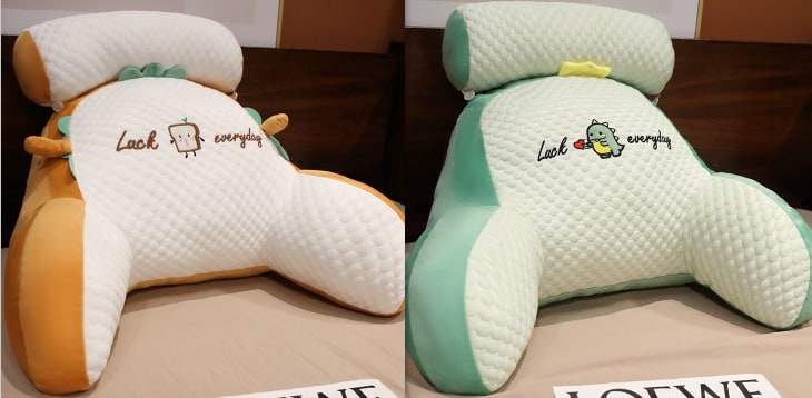 Lumbar Support Pillow with Reading Backrest Armrests and Detachable Neck Roll for Bed
