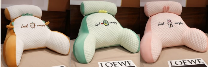 Lumbar Support Pillow with Reading Backrest Armrests and Detachable Neck Roll for Bed