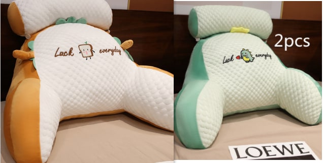Lumbar Support Pillow with Reading Backrest Armrests and Detachable Neck Roll for Bed