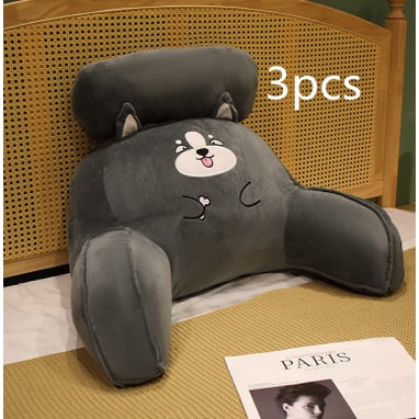 Lumbar Support Pillow with Reading Backrest Armrests and Detachable Neck Roll for Bed