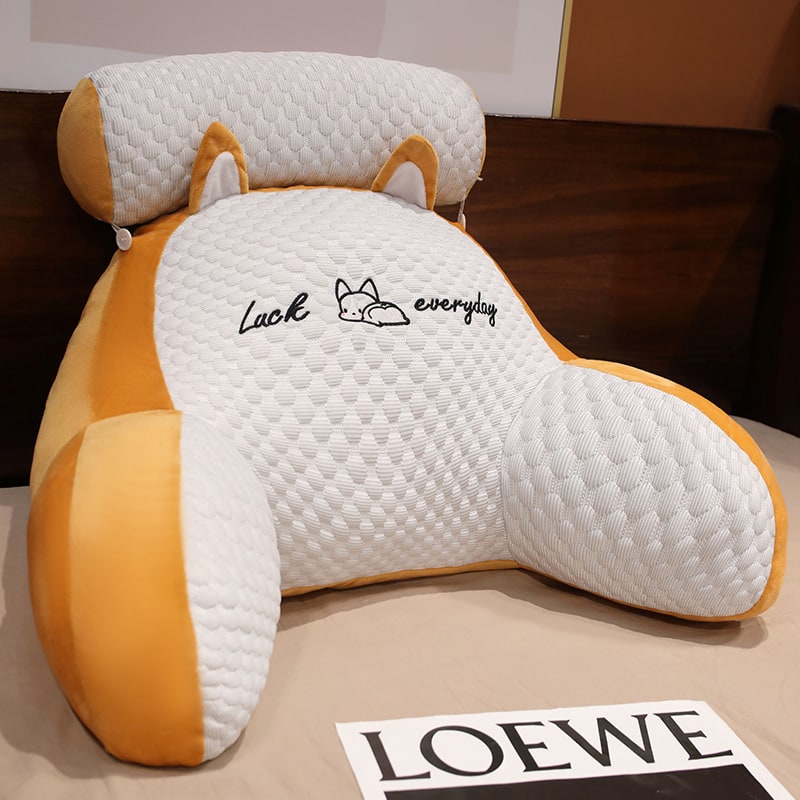 Lumbar Support Pillow with Reading Backrest Armrests and Detachable Neck Roll for Bed