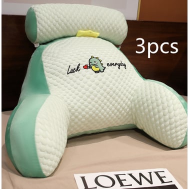 Lumbar Support Pillow with Reading Backrest Armrests and Detachable Neck Roll for Bed