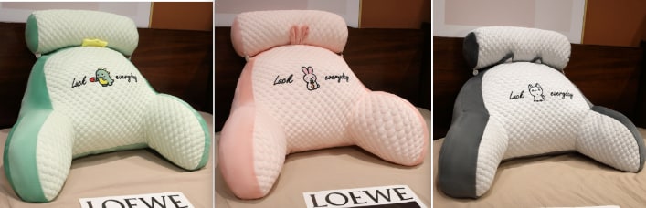 Lumbar Support Pillow with Reading Backrest Armrests and Detachable Neck Roll for Bed