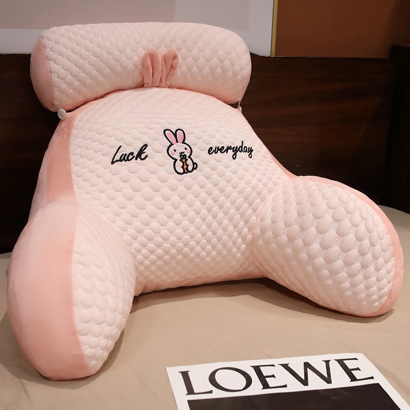 Lumbar Support Pillow with Reading Backrest Armrests and Detachable Neck Roll for Bed
