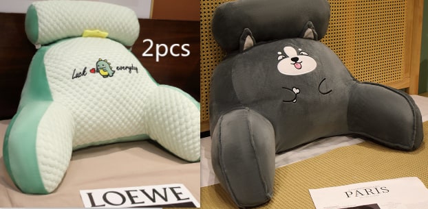 Lumbar Support Pillow with Reading Backrest Armrests and Detachable Neck Roll for Bed