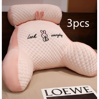Lumbar Support Pillow with Reading Backrest Armrests and Detachable Neck Roll for Bed